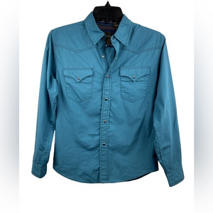 Roper Blue Button Up‎ Long Sleeve Western Shirt Size L 12-14 Boy's